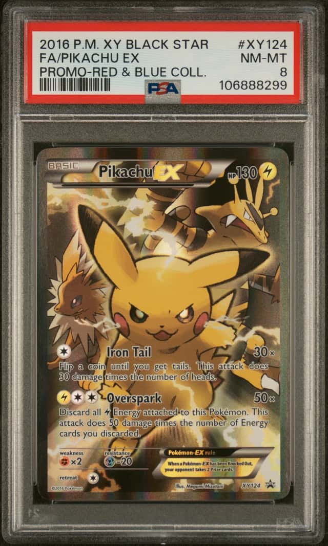 2016 POKEMON XY BLACK STAR PROMO RED & BLUE COLLECTION FULL ART/PIKACHU EX PSA 8