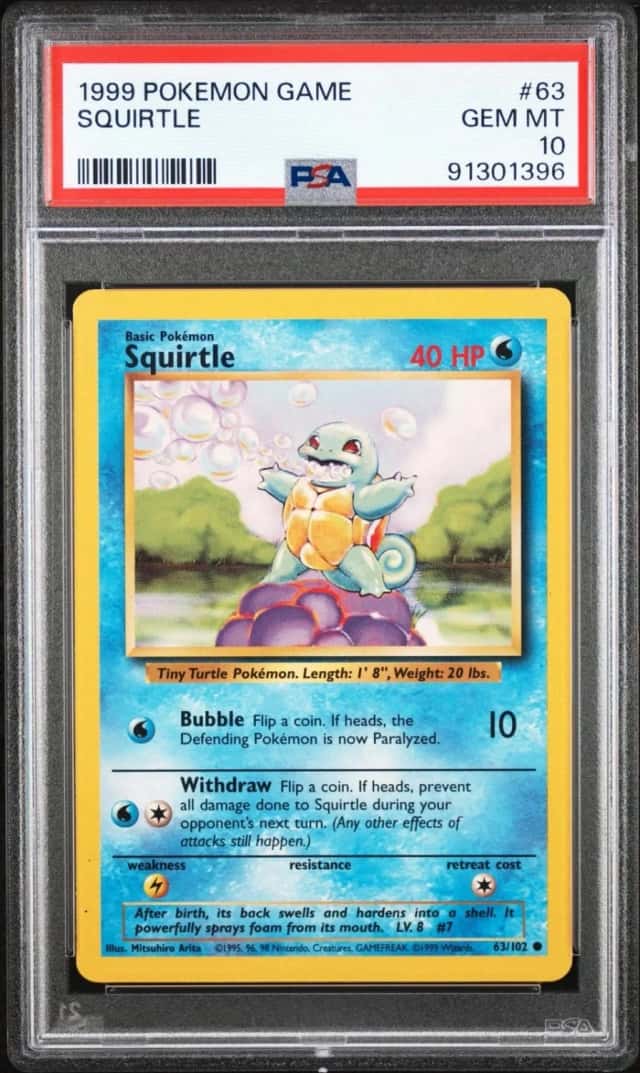 1999 POKEMON BASE SET UNLIMITED #63 SQUIRTLE PSA 10