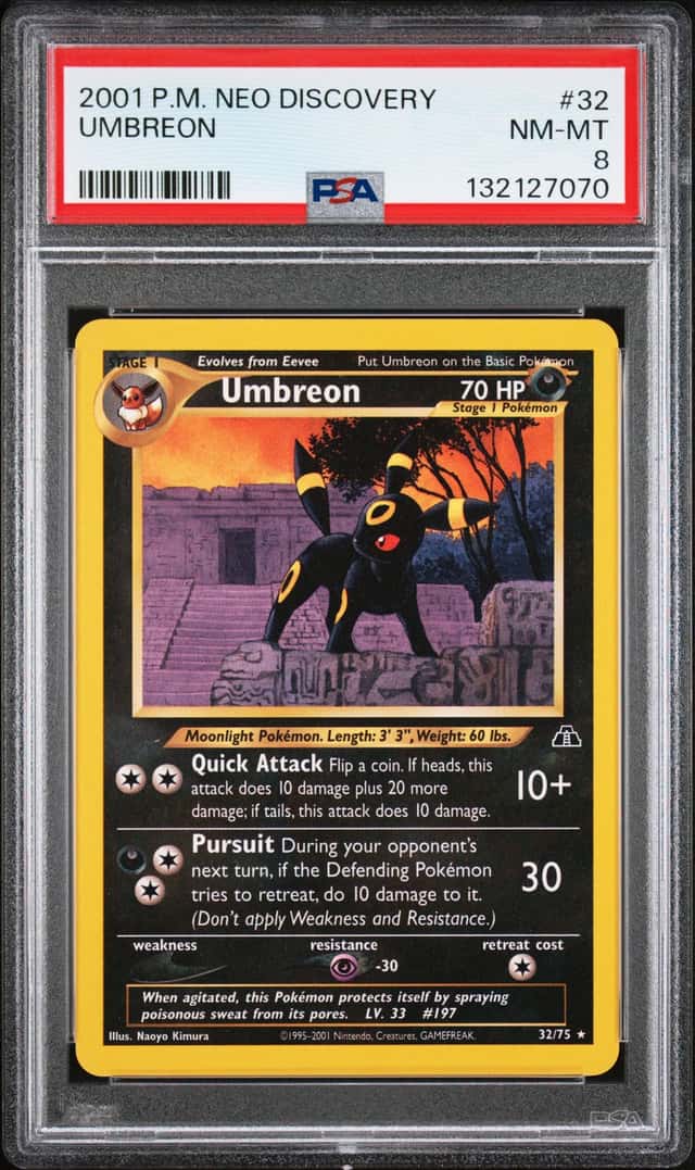 Pokemon TCG 2001 Neo Discovery Umbreon 32/75 Holo Rare PSA 8 English