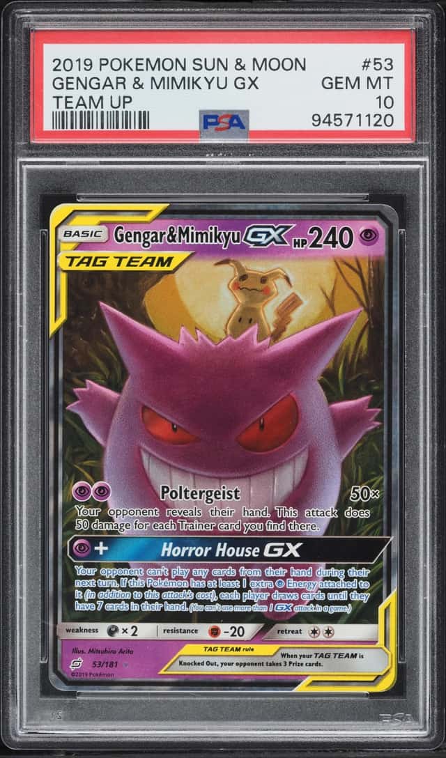 2019 Pokemon Sun & Moon Team Up Holo Gengar & Mimikyu GX #53 PSA 10 GEM MINT
