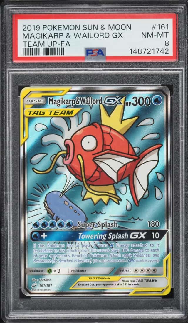 2019 Pokemon Sun & Moon Team Up Alt Art Magikarp & Wailord GX #161 PSA 8 NM-MT