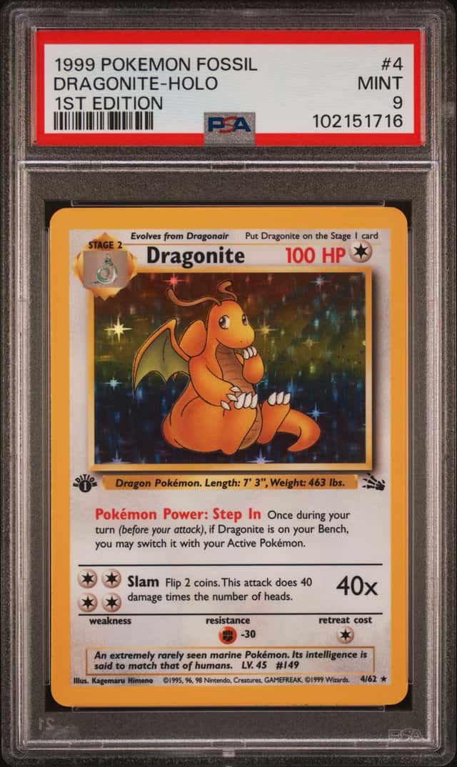 Pokemon Dragonite Holo Fossil 4/62 1st Edition PSA 9 Mint