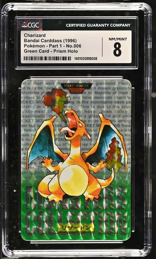 Bandai Carddass Charizard Pokemon Part 1 006 Green Card Prism Holo CGC 8