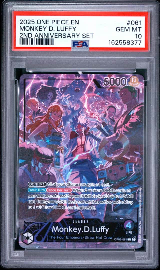 2025 ONE PIECE ENGLISH VERSION 2ND ANNIVERSARY SET #061 MONKEY D. LUFFY PSA 10