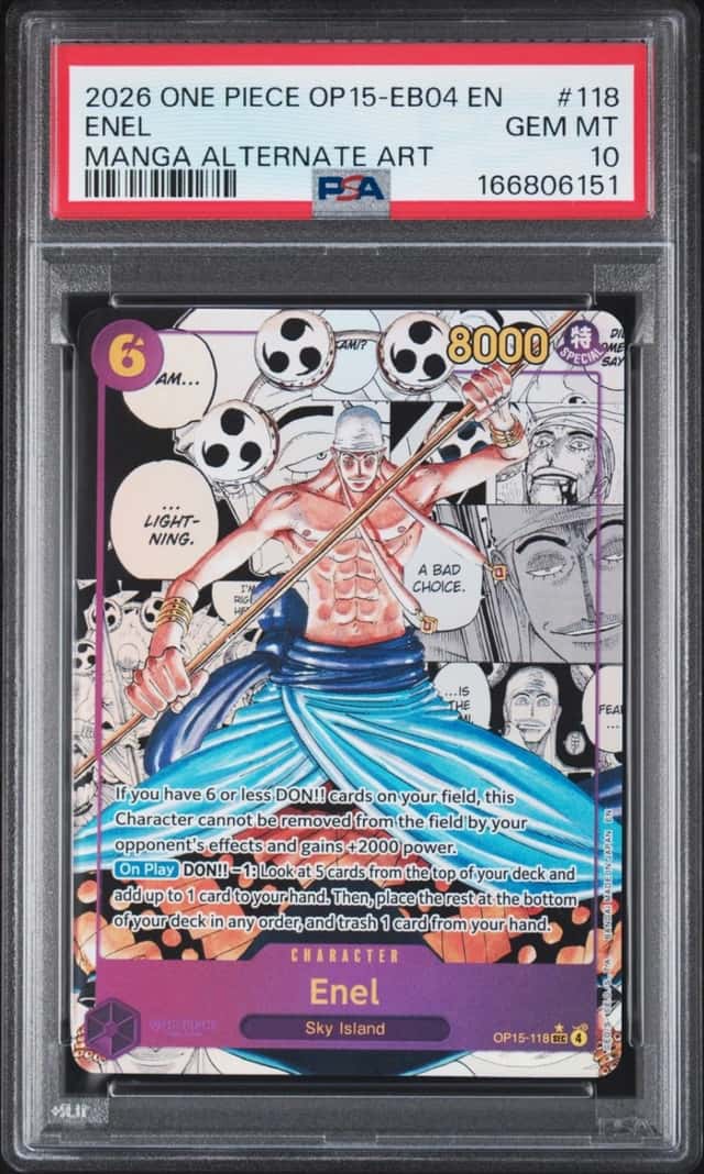 2026 ONE PIECE OP15-EB04-ADVENTURE ON KAMI'S ISLAND #118 ENEL PSA 10