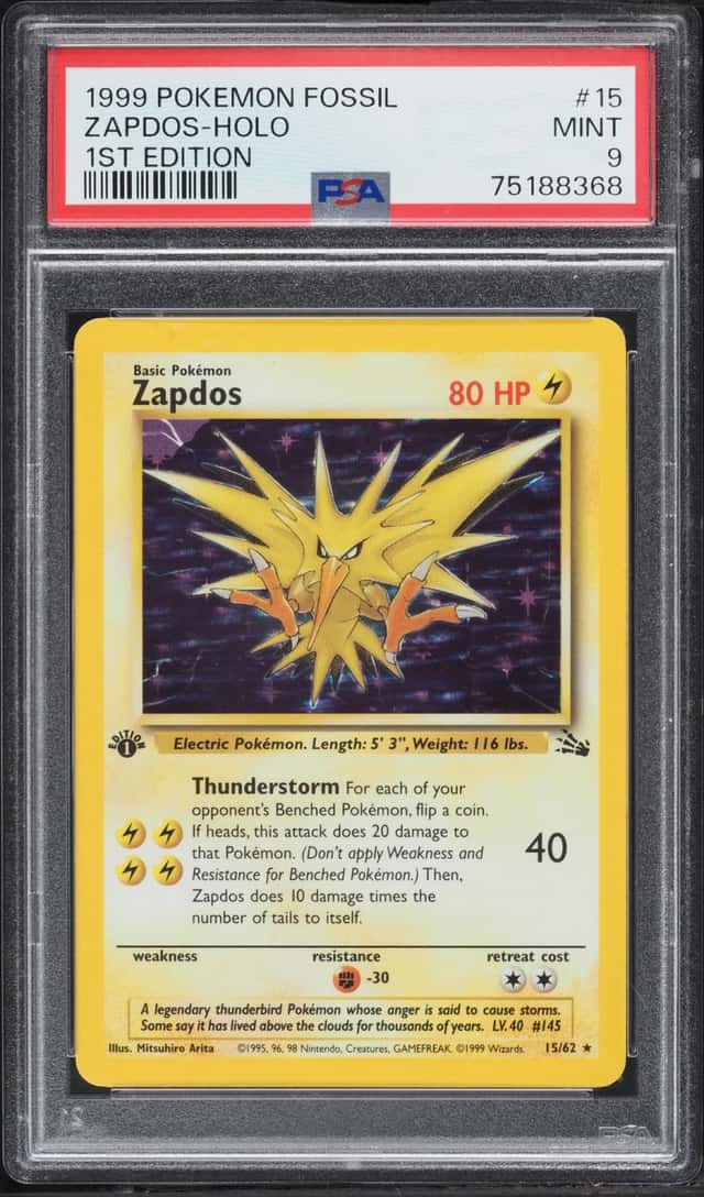 1999 Pokemon Fossil 1st Edition Holo Zapdos #15 PSA 9 MINT