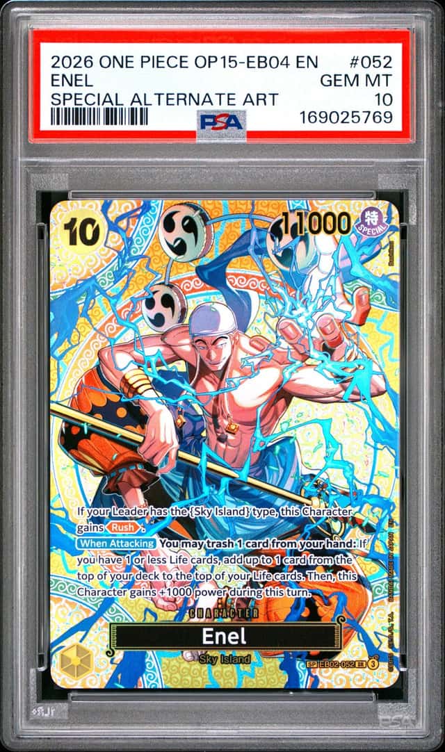 2026 ONE PIECE ADVENTURE ON KAMI'S ISLAND SPECIAL ALT ART #052 ENEL PSA 10