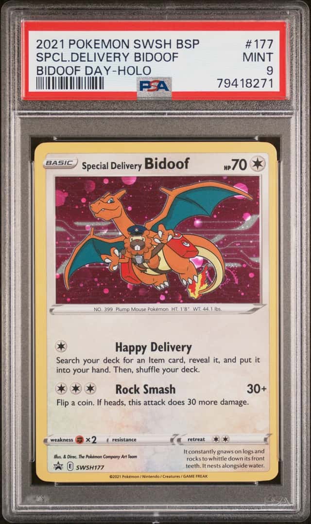 2021 POKEMON SPECIAL DELIVERY BIDOOF DAY-HOLO SWSH  BSP #177 PSA 9
