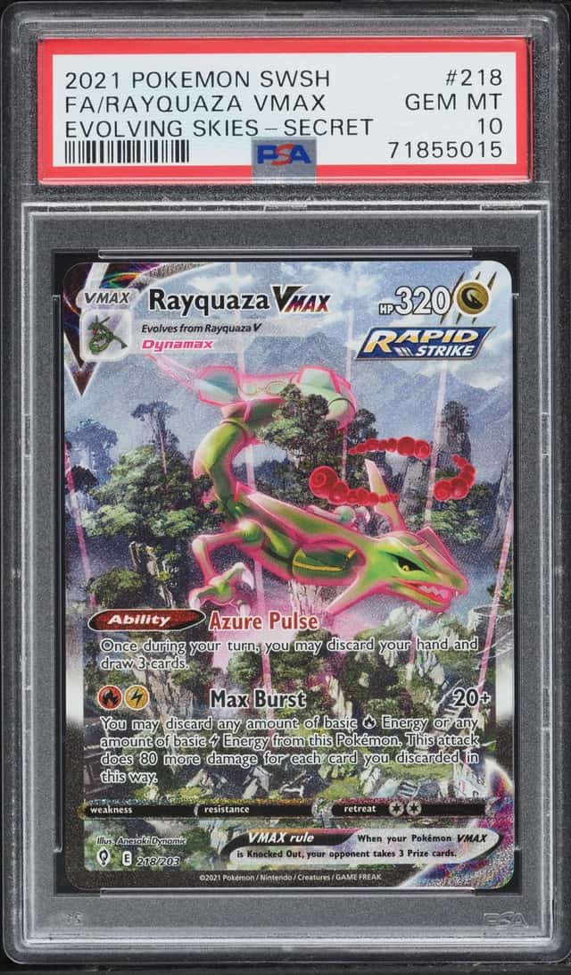 2021 Pokemon Sword & Shield Evolving Skies Full Art Rayquaza VMAX #218 PSA 10 GEM MINT