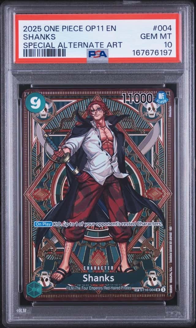 2025 ONE PIECE OP11-A FIST OF DIVINE SPEED SPECIAL ALTERNATE ART SHANKS PSA 10
