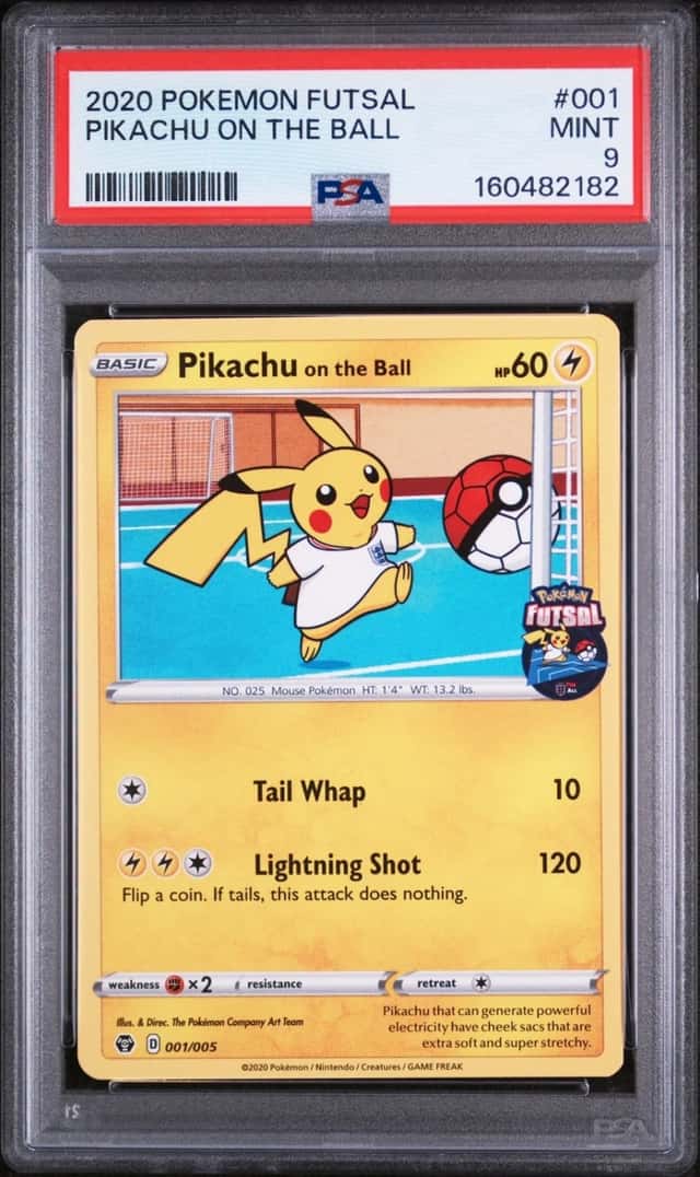 2020 POKEMON FUTSAL #001 PIKACHU ON THE BALL PSA 9