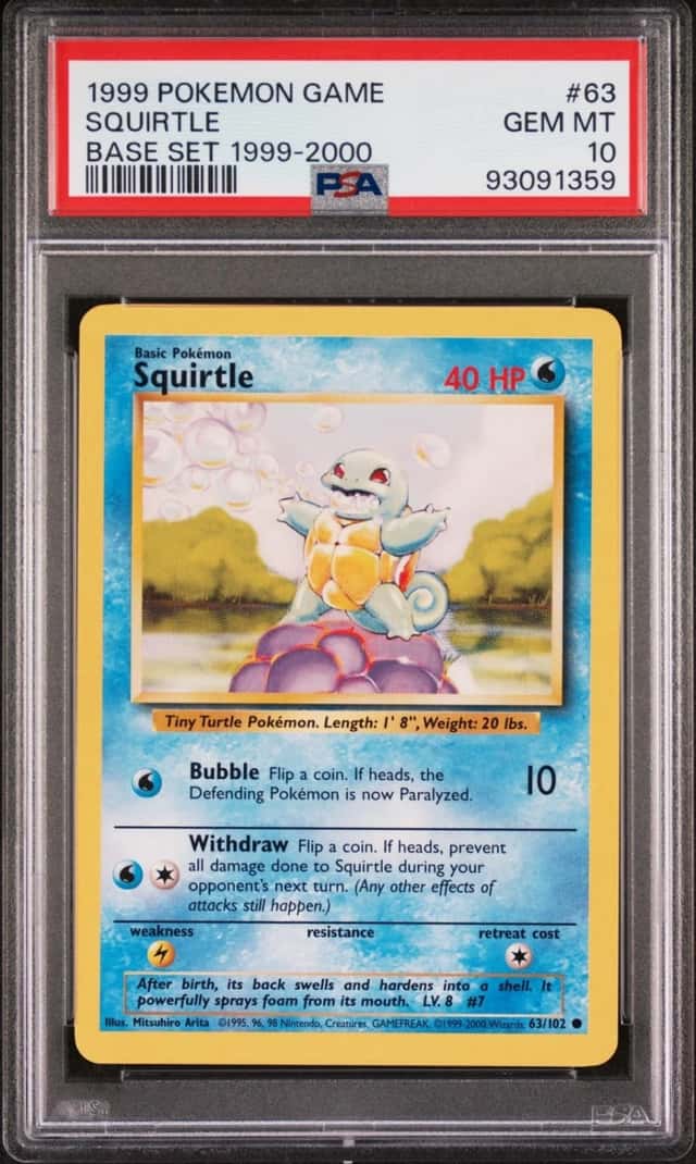Pokemon Squirtle 63/102 Base Set "4th Print" 1999-2000 Copyright PSA 10 Gem Mint
