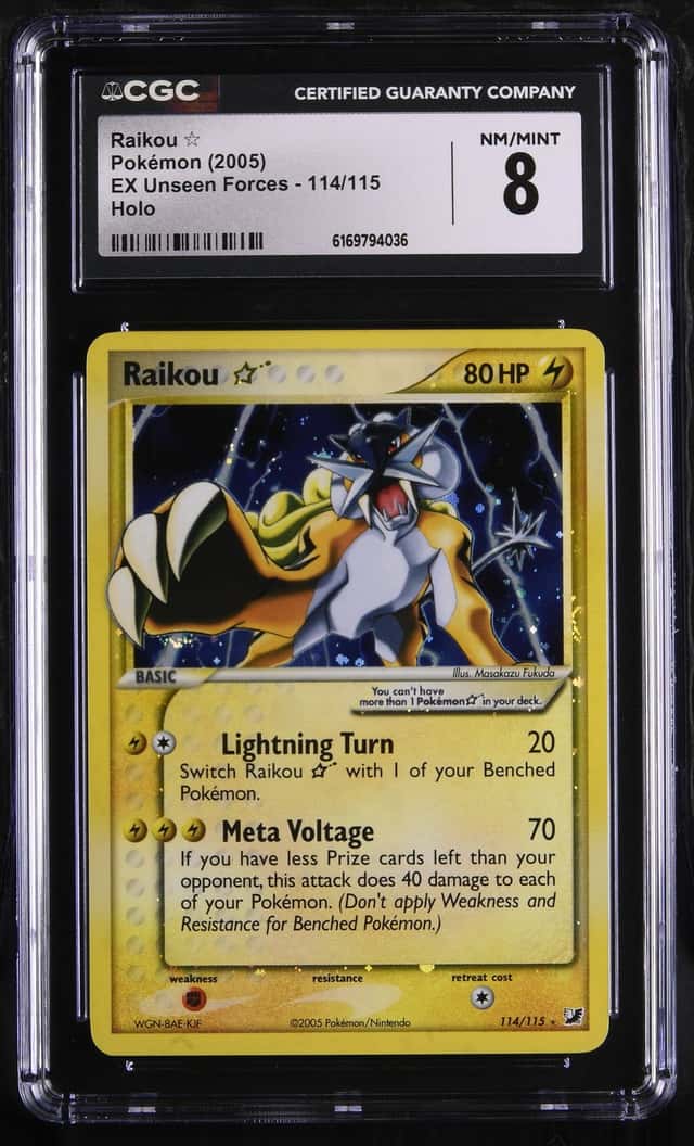 Pokemon Raikou Gold Star EX Unseen Forces 114/115 Holo CGC 8