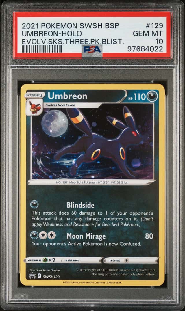 2021 POKEMON SWSH BLACK STAR PROMO #129 UMBREON-HOLO PSA 10