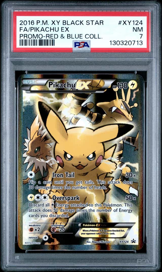 2016 Pokemon XY Black Star Promo Red & Blue Collection Full Art Pikachu EX #XY124 PSA 7 NRMT