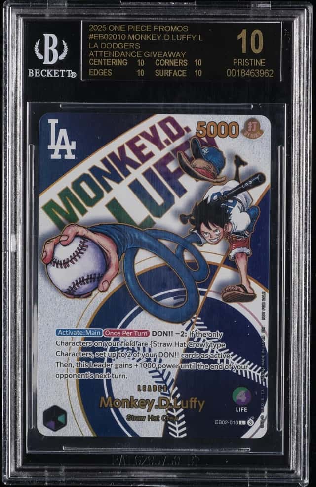 2025 ONE PIECE PROMOS LA DODGERS ATTENDANCE GIVEAWAY MONKEY D. LUFFY BGS 10