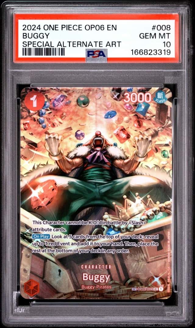2024 ONE PIECE OP06-WINGS OF THE CAPTAIN SPECIAL ALTERNATE ART #008 BUGGY PSA 10
