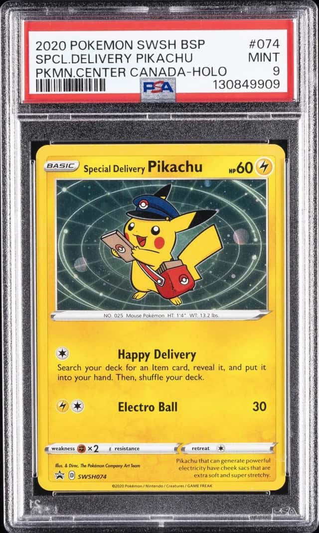 2020 POKEMON SWSH BLACK STAR PROMO #074 SPECIAL DELIVERY PIKACHU-HOLO PSA 9