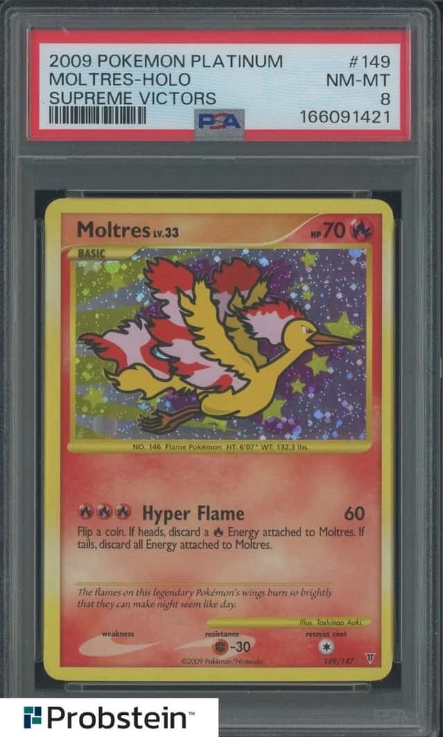 2009 POKEMON PLATINUM SUPREME VICTORS #149 MOLTRES-HOLO SUPREME VICTORS PSA 8