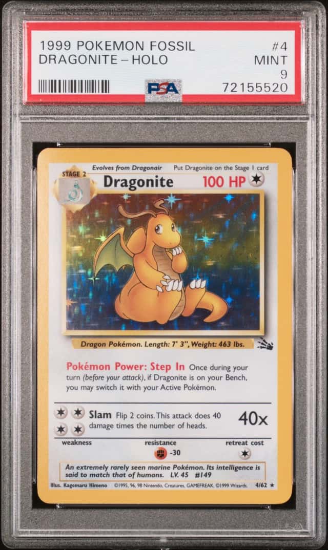 PSA 9 1999 Pokemon TCG Dragonite Fossil Holo Rare 4/62 English Unlimited