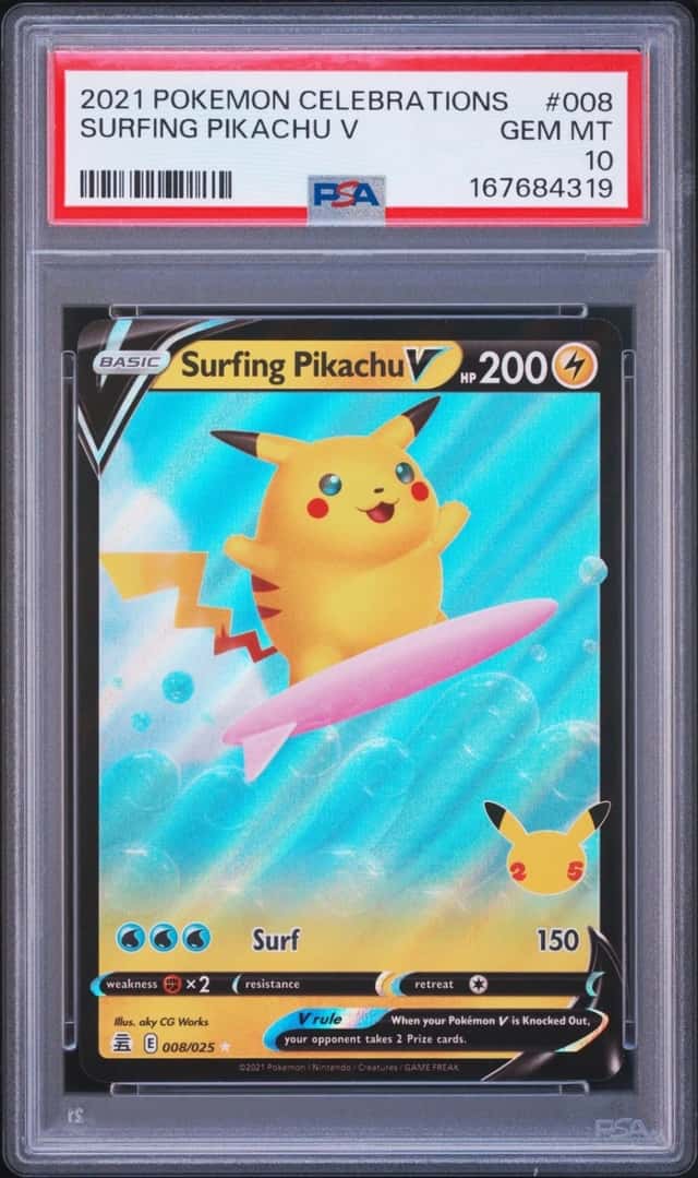 2021 POKEMON CELEBRATIONS #008 SURFING PIKACHU V PSA 10