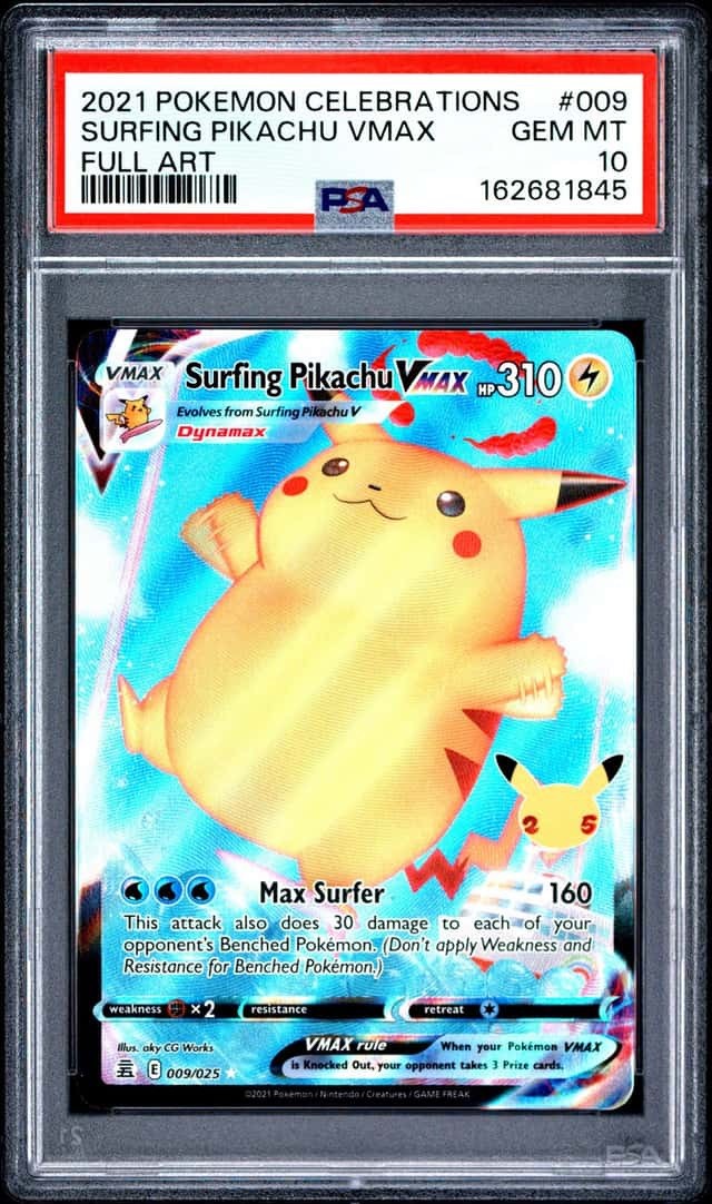 2021 POKEMON CELEBRATIONS #009 FULL ART/SURFING PIKACHU VMAX PSA 10