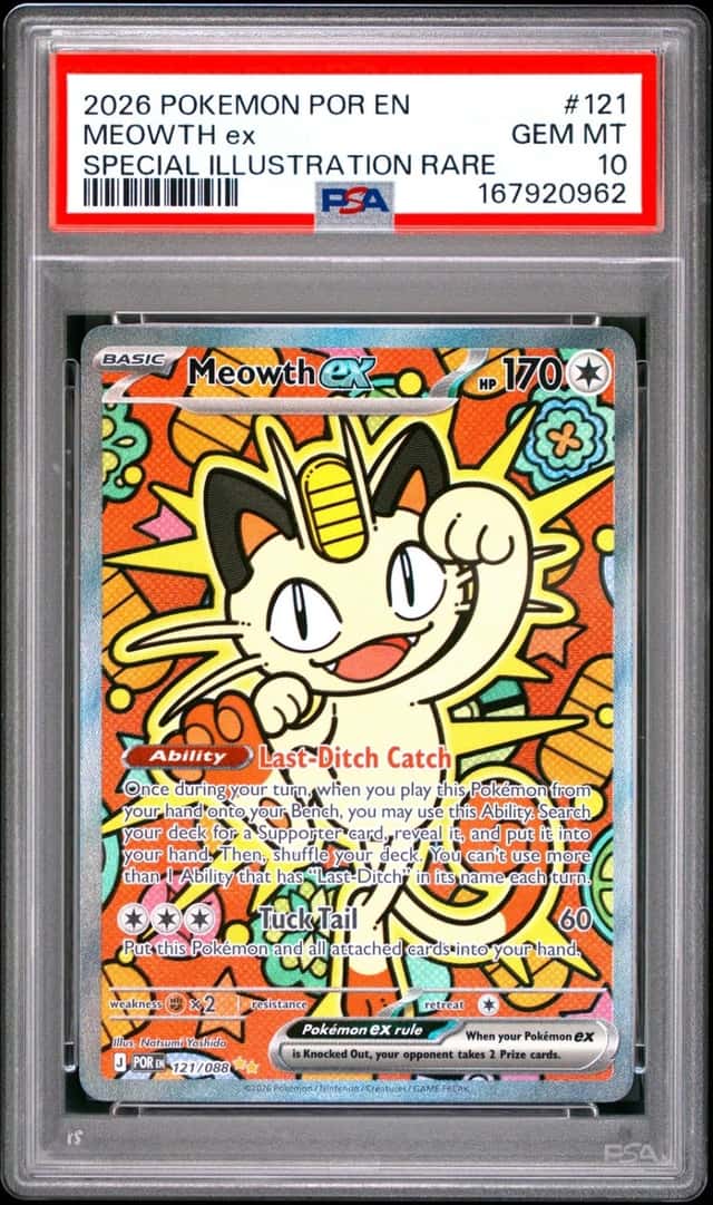 2026 POKEMON POR EN-PERFECT ORDER SPECIAL ILLUSTRATION RARE MEOWTH EX PSA 10