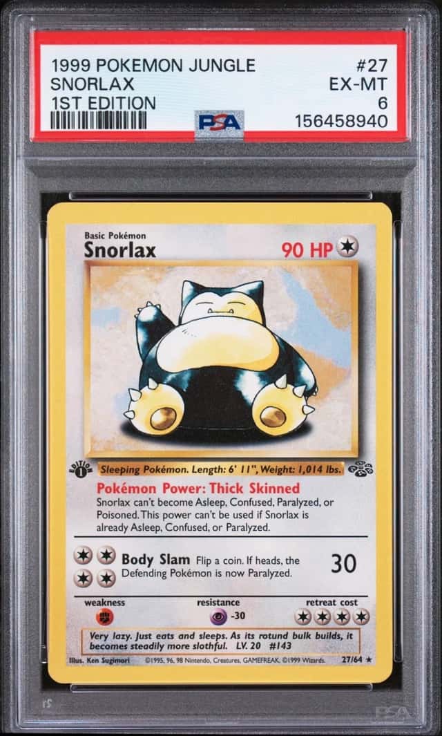 1999 POKEMON JUNGLE 1ST EDITION #27 SNORLAX PSA 6