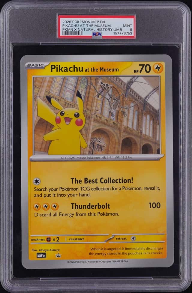 2026 POKEMON MEP EN-ME BLACK STAR JUMBO PROMO PIKACHU AT THE MUSEUM PSA 9