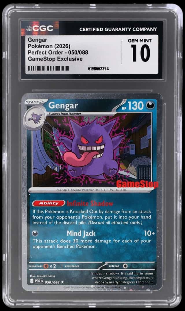 2026 Pokemon Mega Evolution Perfect Order Promo Gamestop Exclusive USA Store Purchase Cosmos Holo Gengar #050