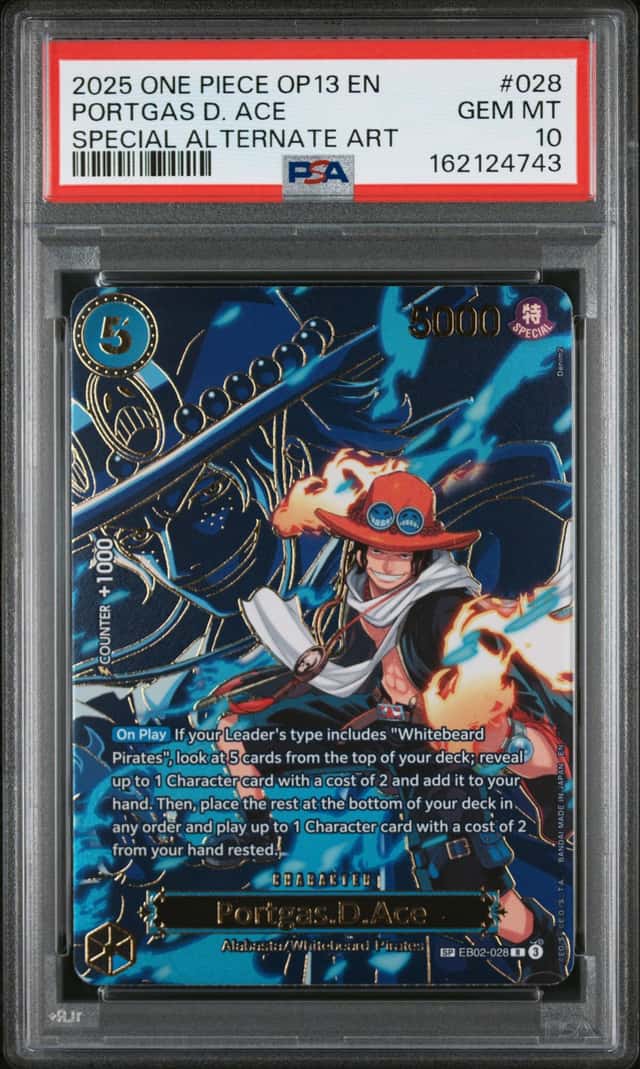2025 One Piece OP13 EN Special Alternate Art #028 Portgas D Ace PSA 10 GEM MINT