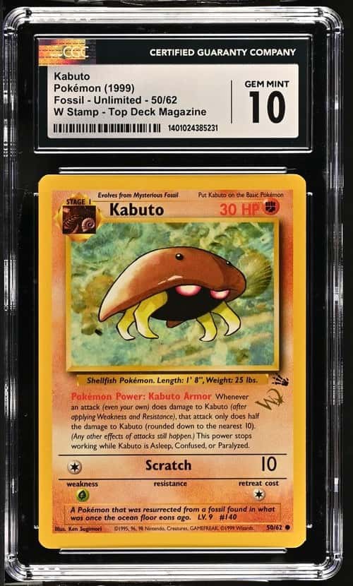 1999 Pokemon Fossil Top Deck Magazine W Stamp Kabuto #50 CGC 10 GEM MINT