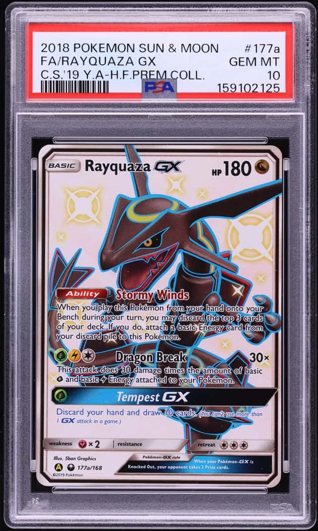 2018 Pokemon Sun & Moon Hidden Fates Premium Collection Shiny Rayquaza GX #177a PSA 10 GEM MINT