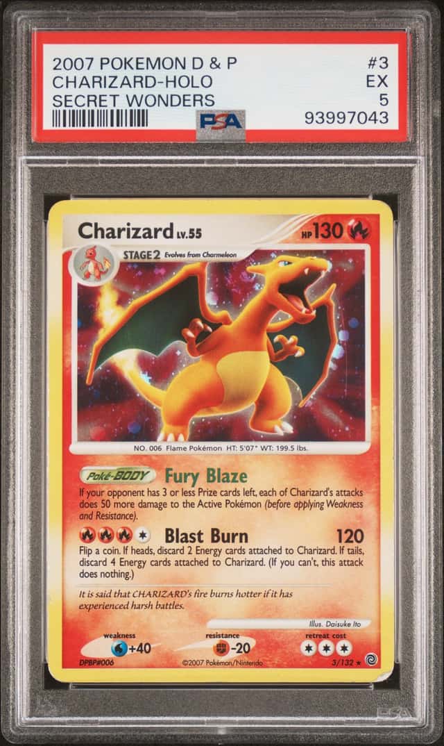 2007 POKEMON DIAMOND & PEARL SECRET WONDERS #3 CHARIZARD-HOLO PSA 5