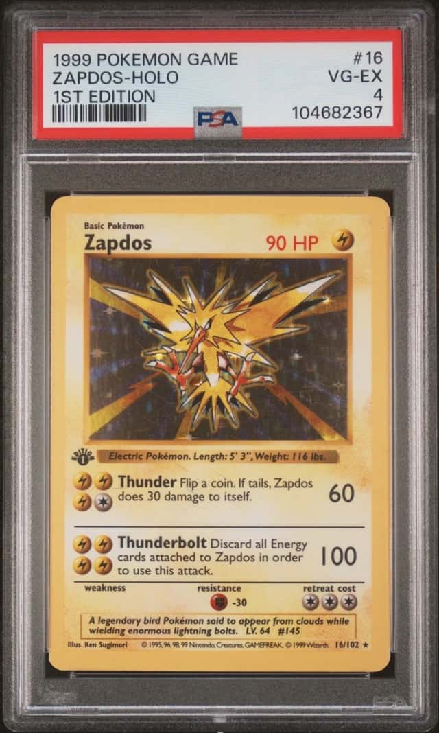 1999 POKEMON BASE SET 1ST EDITION #16 ZAPDOS-HOLO PSA 4