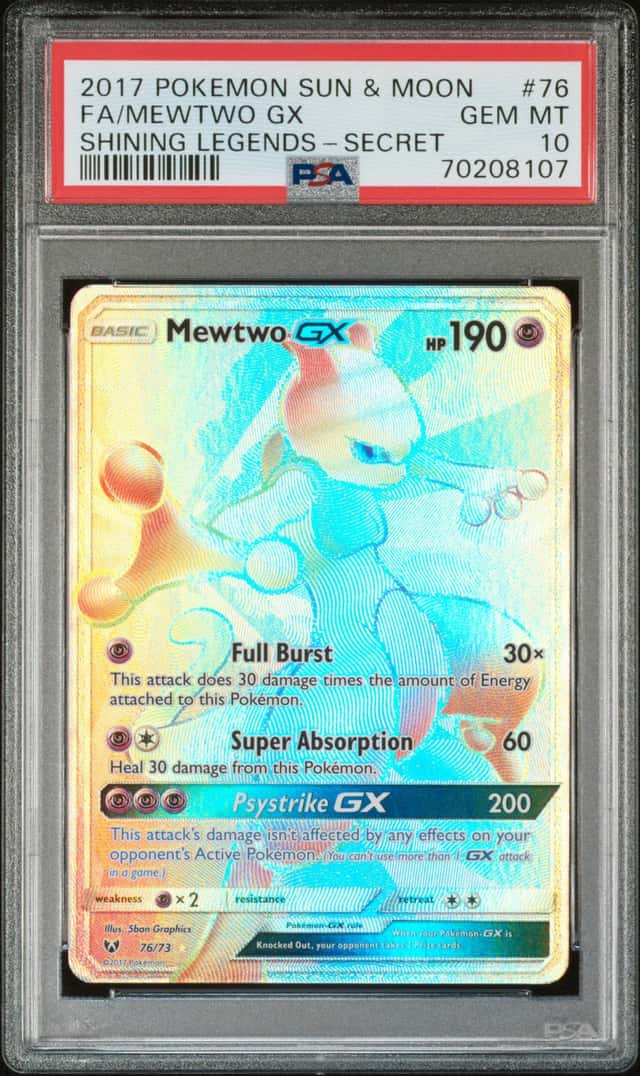 PSA 10 GEM MT - 2017 Shining Legends MEWTWO GX Full Art Holo Secret Rare - 76/73