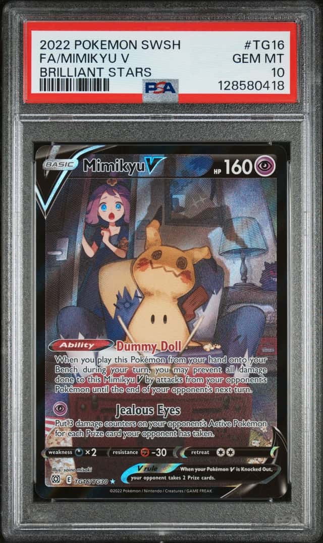 2022 POKEMON SWORD & SHIELD BRILLIANT STARS #TG16 FULL ART/MIMIKYU V PSA 10