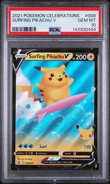 2021 POKEMON CELEBRATIONS #008 SURFING PIKACHU V PSA 10