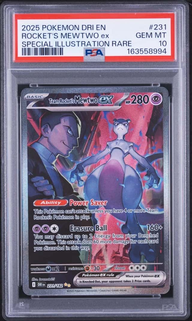 2025 POKEMON DRI SPECIAL ILLUSTRATION RARE #231 TEAM ROCKET'S MEWTWO EX PSA 10