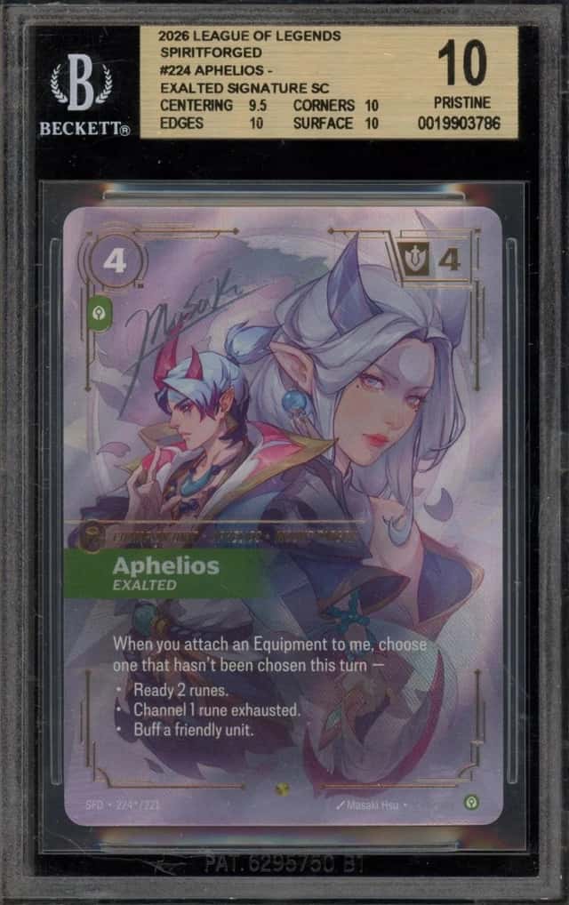 Riftbound League Of Legends Aphelios Exalted Signature Spiritforged 224* BGS 10