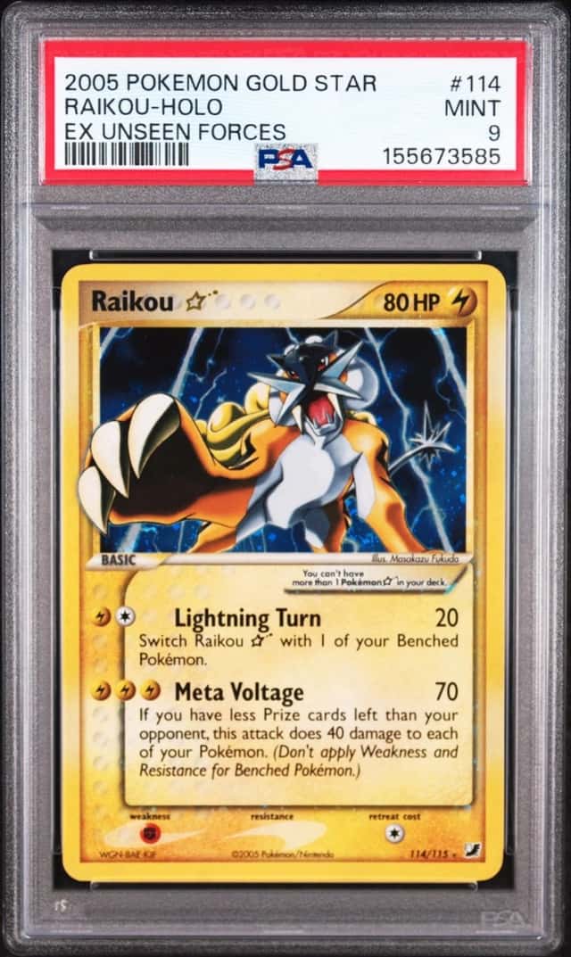 Pokemon Raikou Gold Star Holo EX Unseen Forces 114/115 PSA 9 Mint