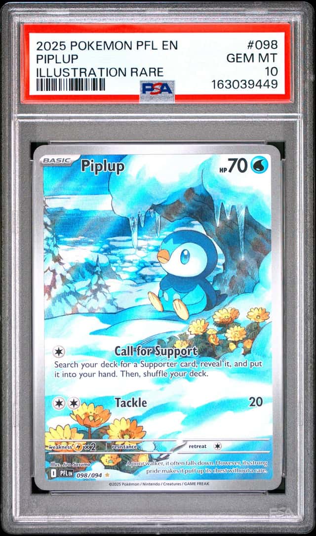 2025 POKEMON PFL EN-PHANTASMAL FLAMES ILLUSTRATION RARE #098 PIPLUP PSA 10