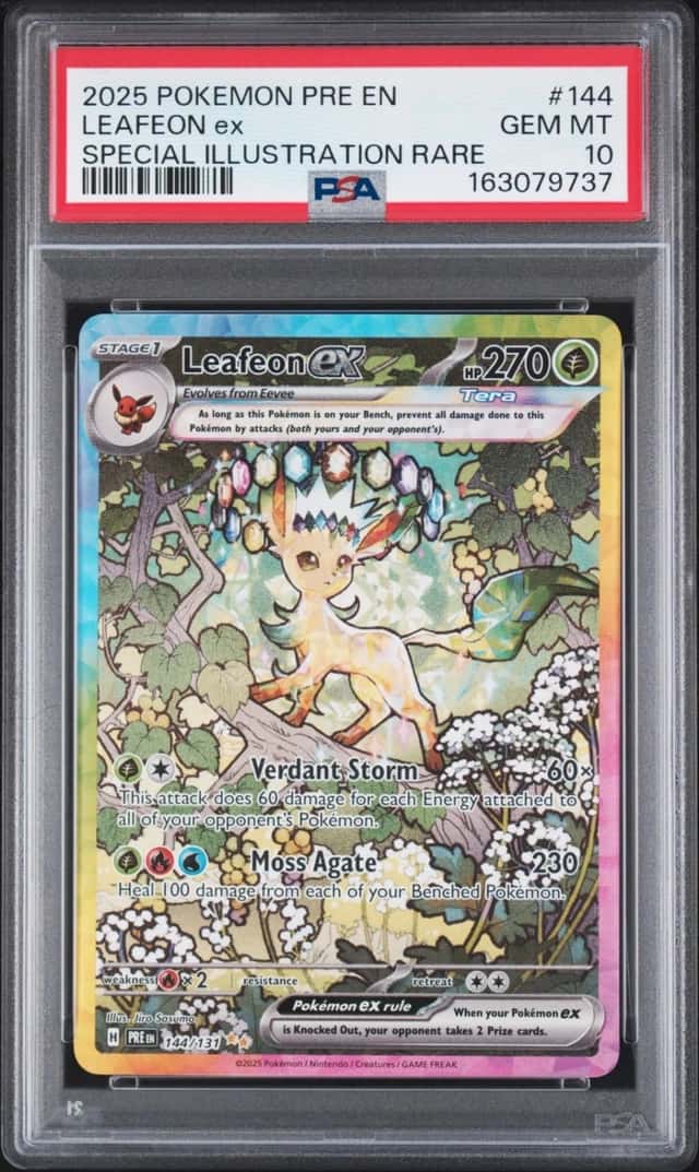 2025 POKEMON PRISMATIC EVOLUTIONS SPECIAL ILLUSTRATION RARE LEAFEON EX PSA 10