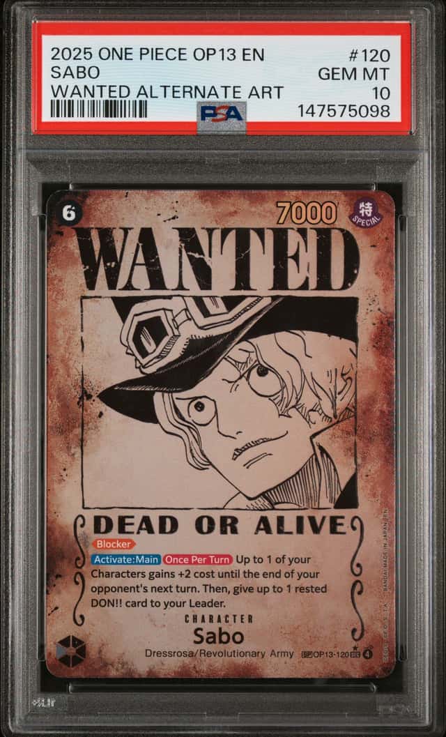 2025 ONE PIECE OP13-CARRYING ON HIS WILL WANTED ALTERNATE ART #120 SABO PSA 10