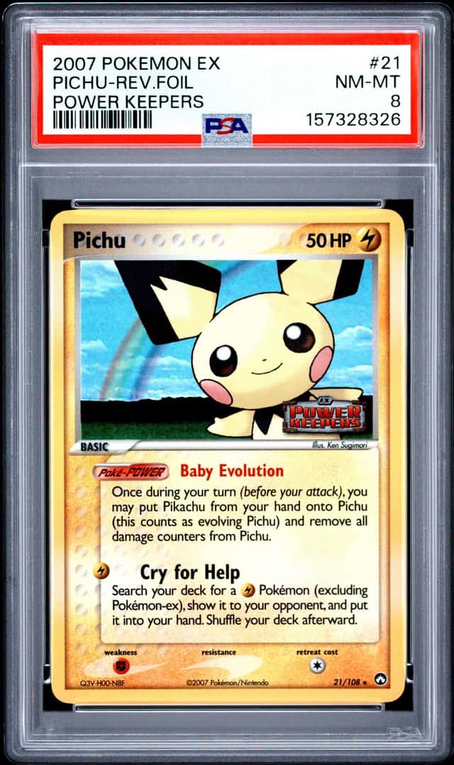 PICHU 2007 POKEMON EX POWER KEEPERS 21/108 COMMON REVERSE HOLO PSA 8 Q3626