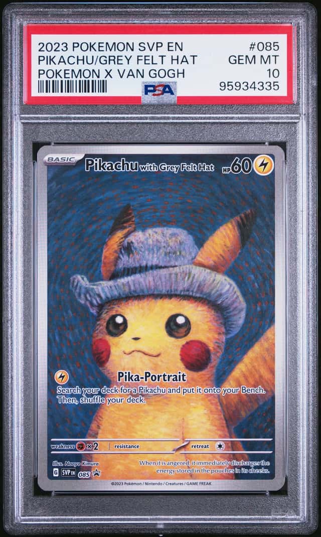 PTCG 宝可梦 PSA 10 戴着灰色毡帽的皮卡丘 2023 085 PROMO SVP 朱紫 黑色之星 梵高联名 英文