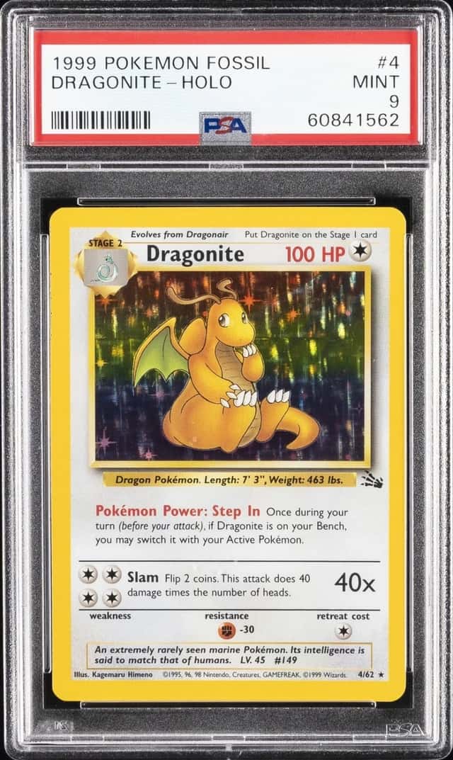 1999 POKEMON FOSSIL #4 DRAGONITE-HOLO PSA 9