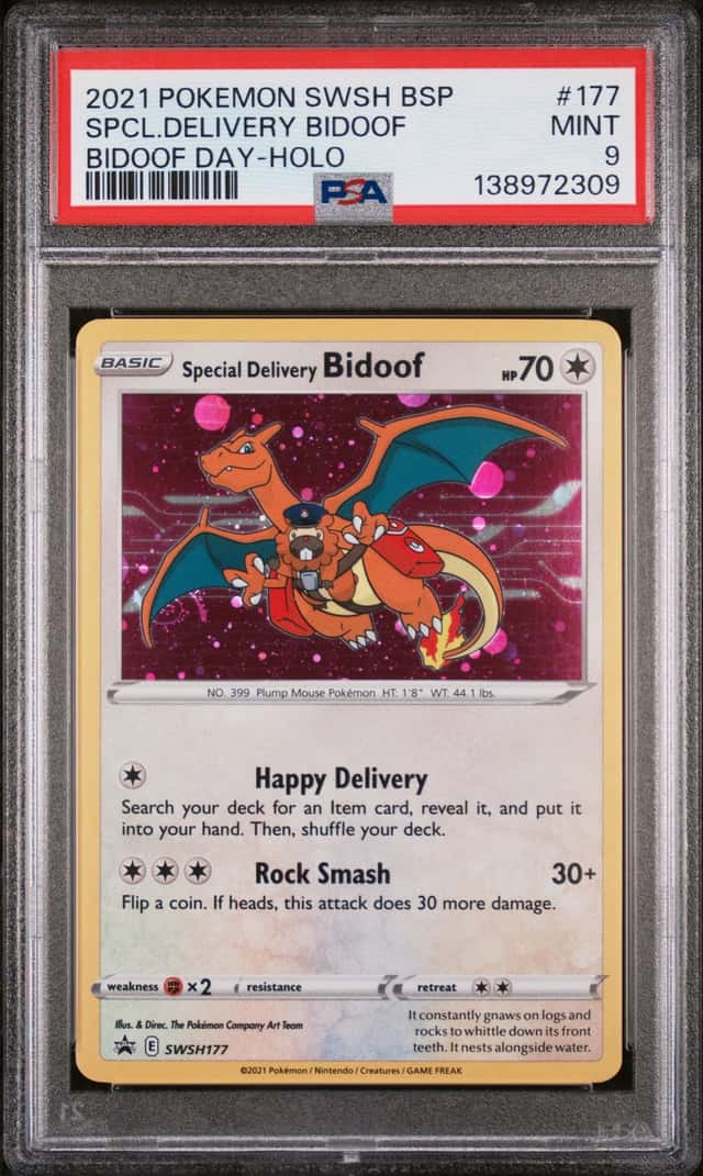 Pokemon Special Delivery Bidoof Day Holo Swsh P.M. Center Promo 177 PSA 9 Mint