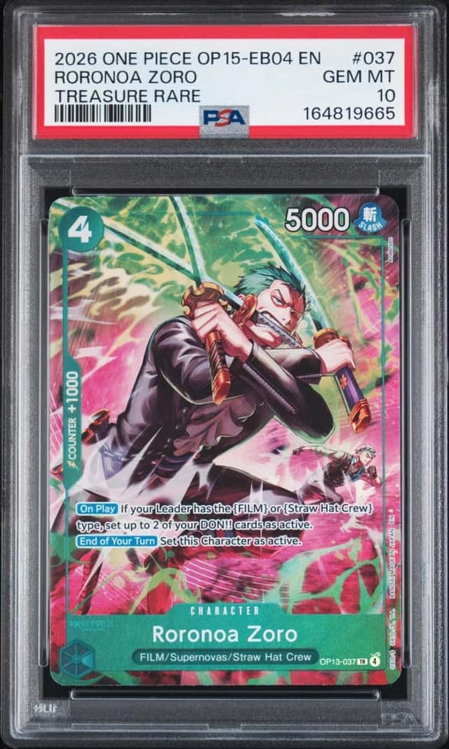 One Piece Roronoa Zoro Kami's Island Op15-Eb04-037 Treasure Rare PSA 10 Gem Mint