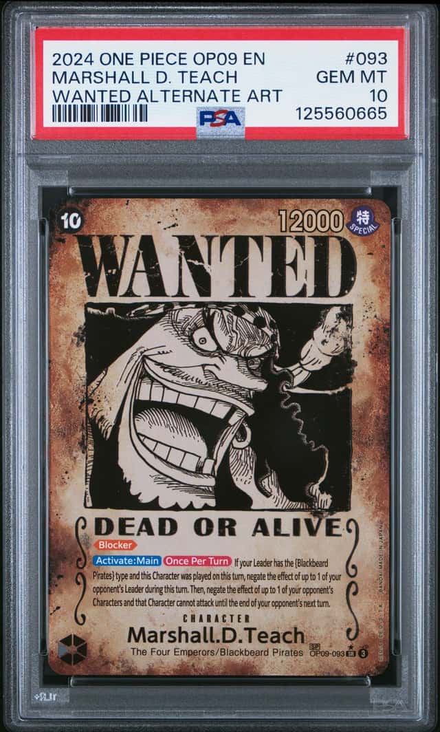 2024 One Piece Emperors New World SP SR Alt Art Wanted Marshall D. Teach #OP09-093 PSA 10 GEM
